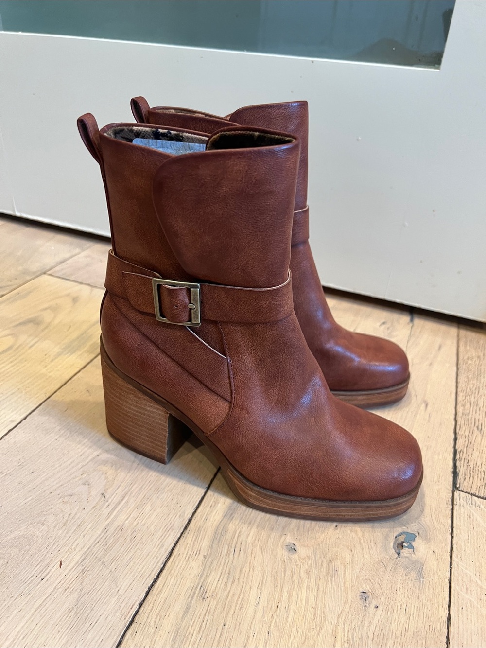 Kork-Ease Brown Leather Mid-Height Block Heel Ankle Boots